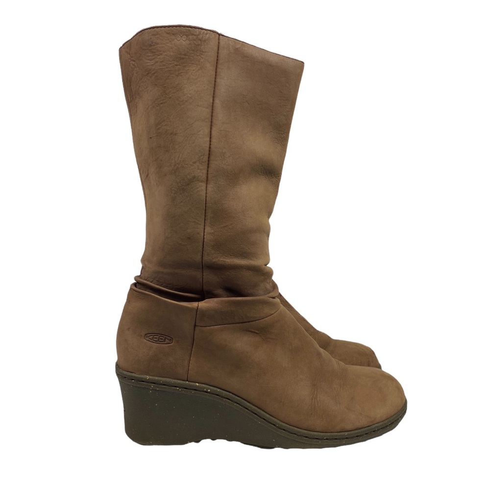 Keen Akita Mid Brown Leather Wedge Heel Slouchy Boot 1007694 Women’s Size 8